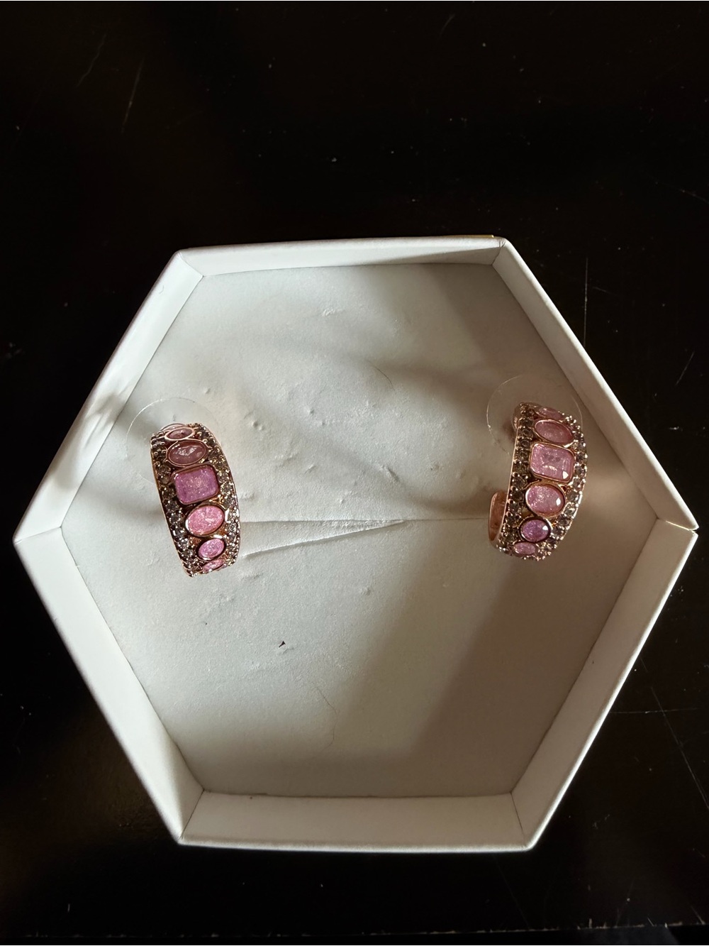 Pink Ice Crystal on Rose Gold Hoops
